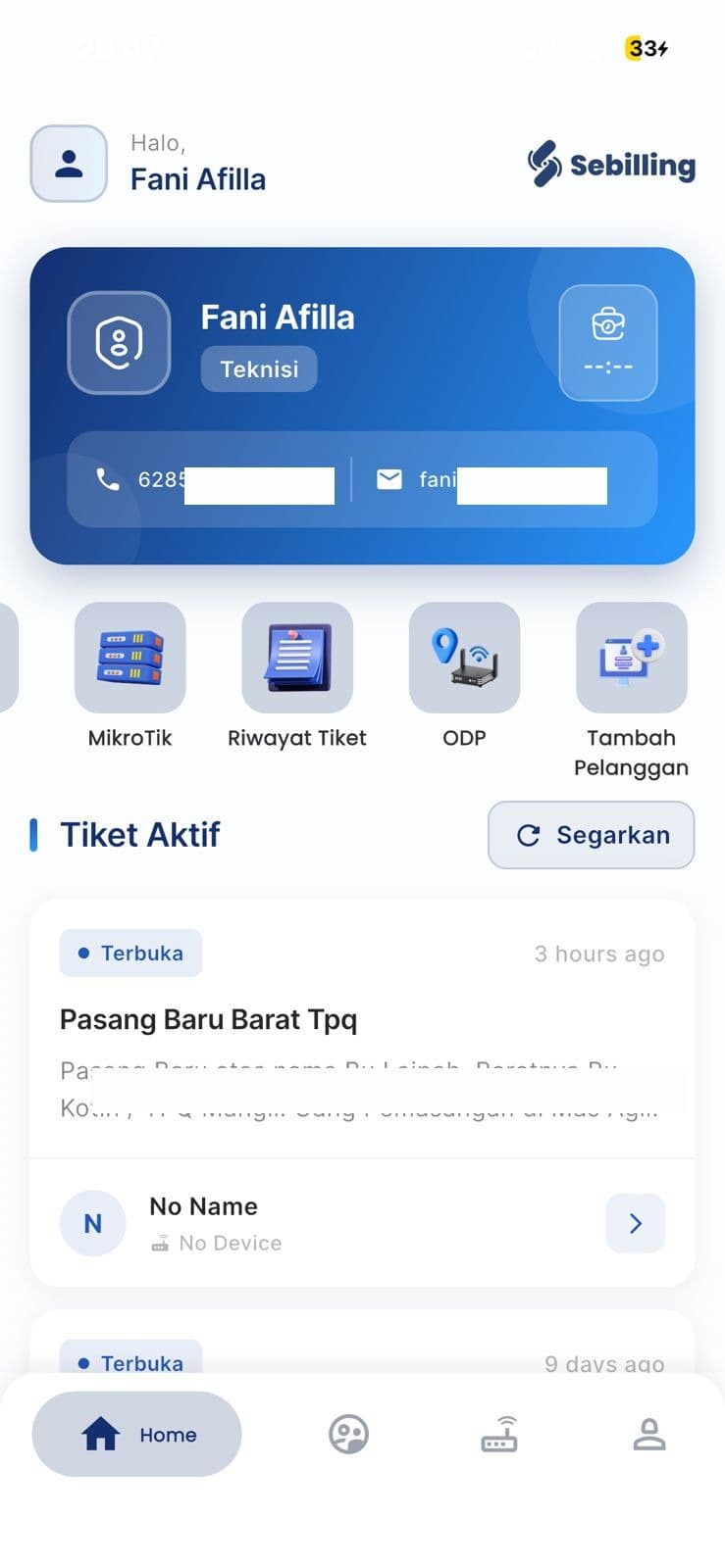 Sebilling App Screenshot